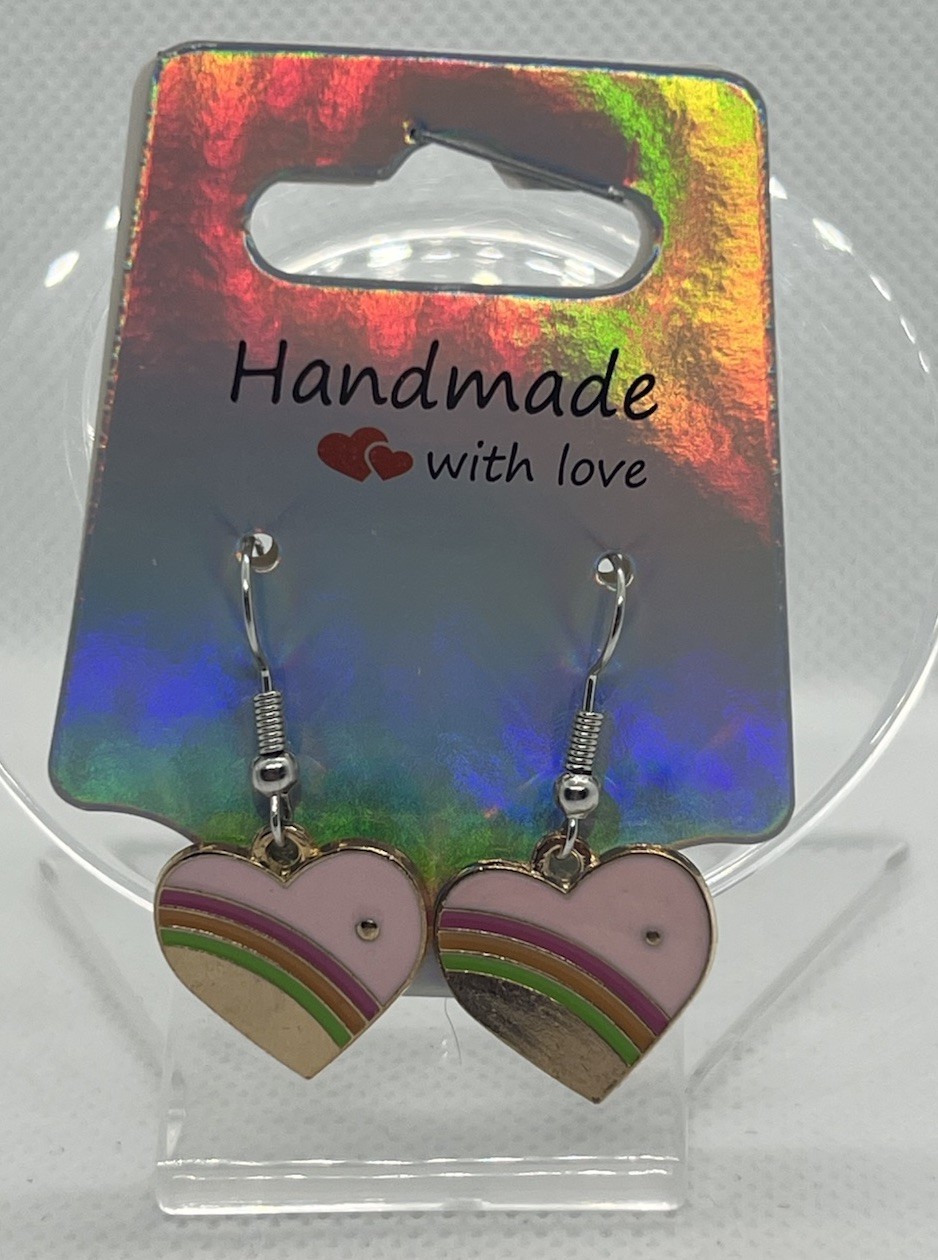 Handcrafted Silver-Tone Dangle Hook Earrings, Enamel Metal No Stone