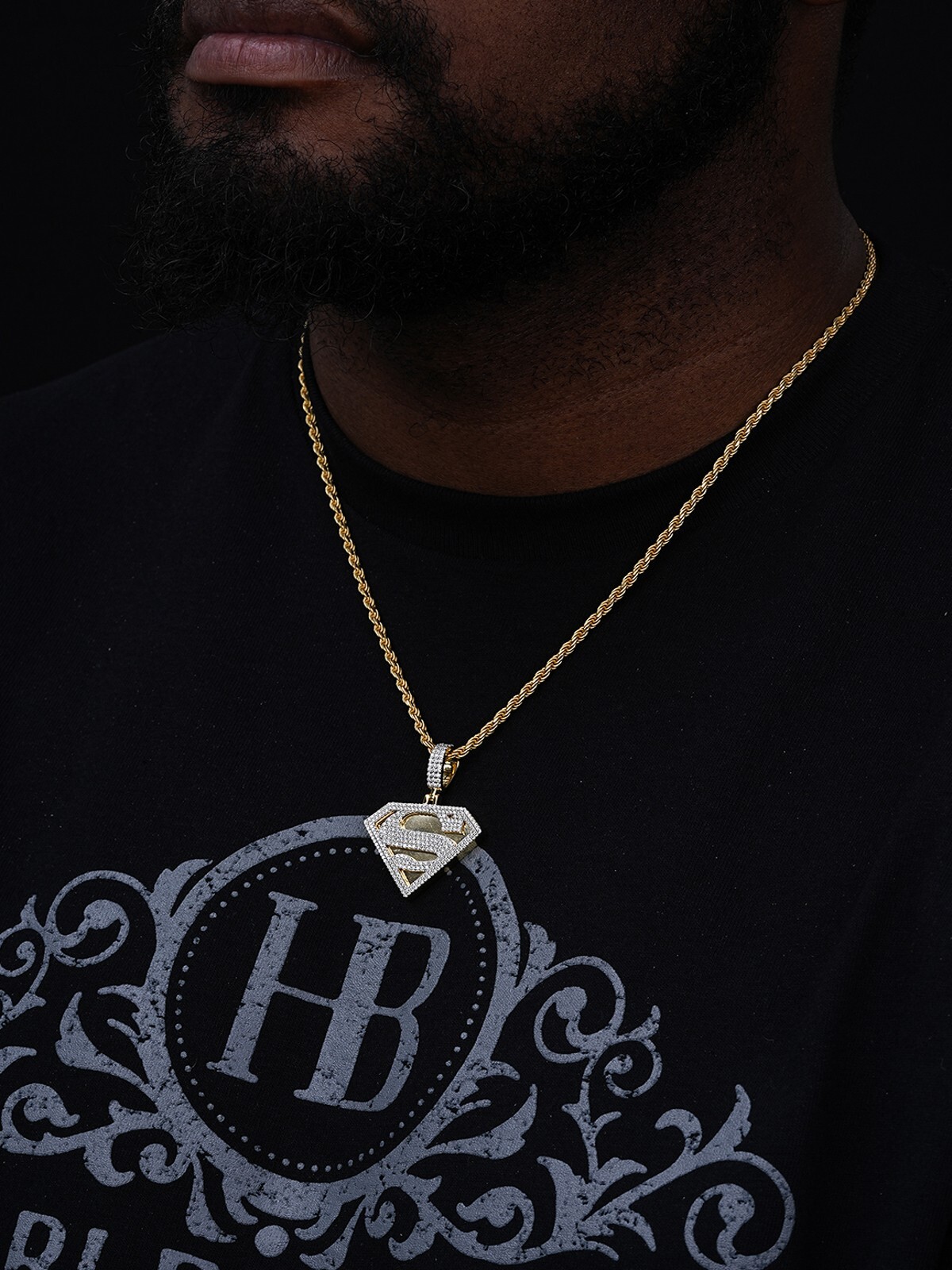 MOISSANITE Real 925 Silver/Gold Plated Iced SUPERMAN Logo Out Pendant Necklace