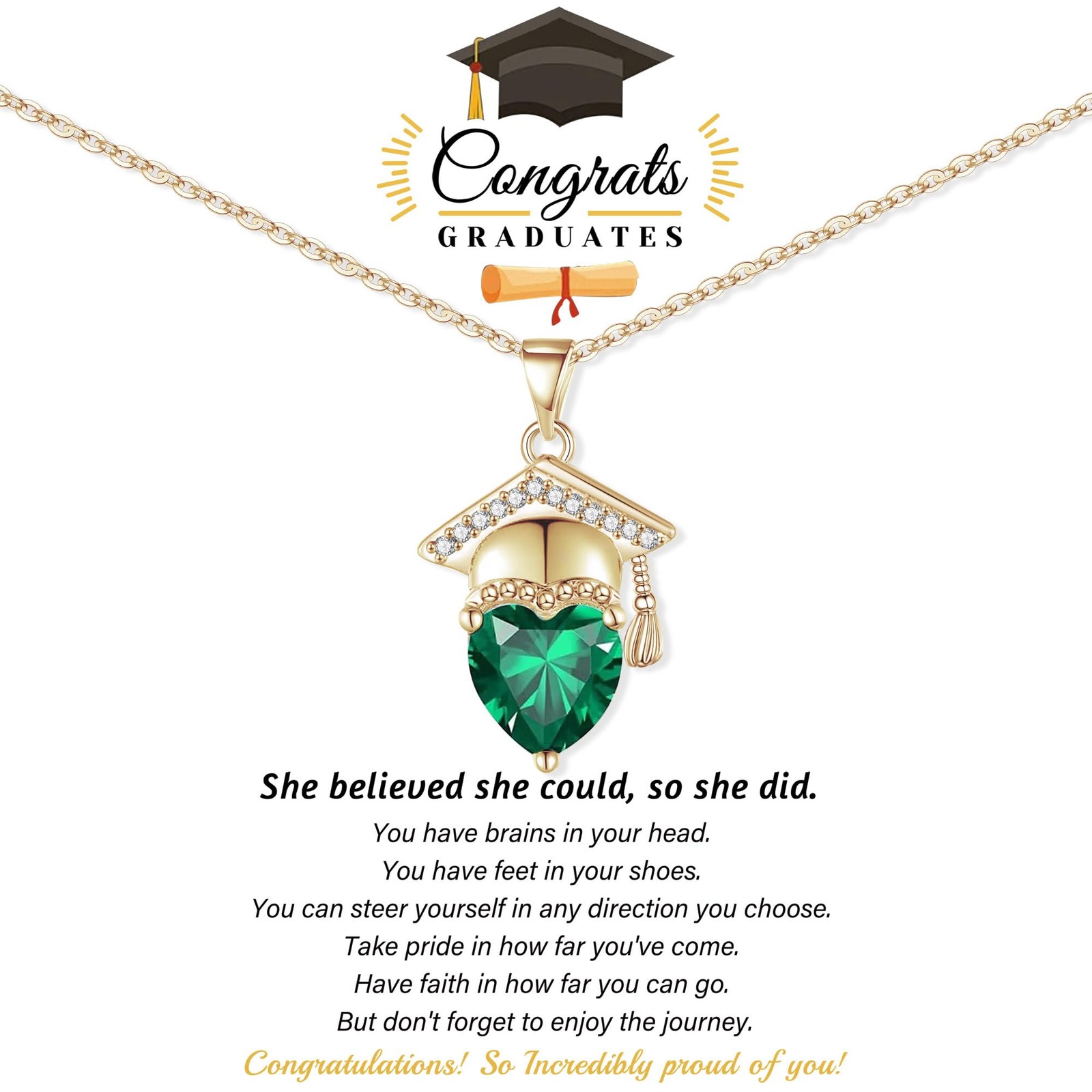 2026 Graduation Gift Birthstone Necklace Gold High School College Jewelry
