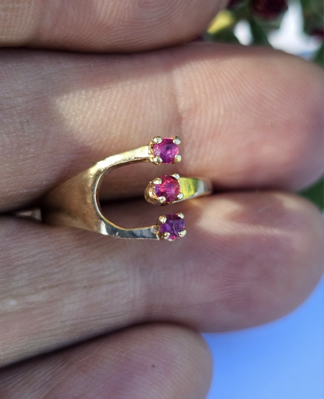 14k Solid Yellow Gold Red Spinel Bypass Gemstone Ring Adjustable 6.25 Size 2.29g
