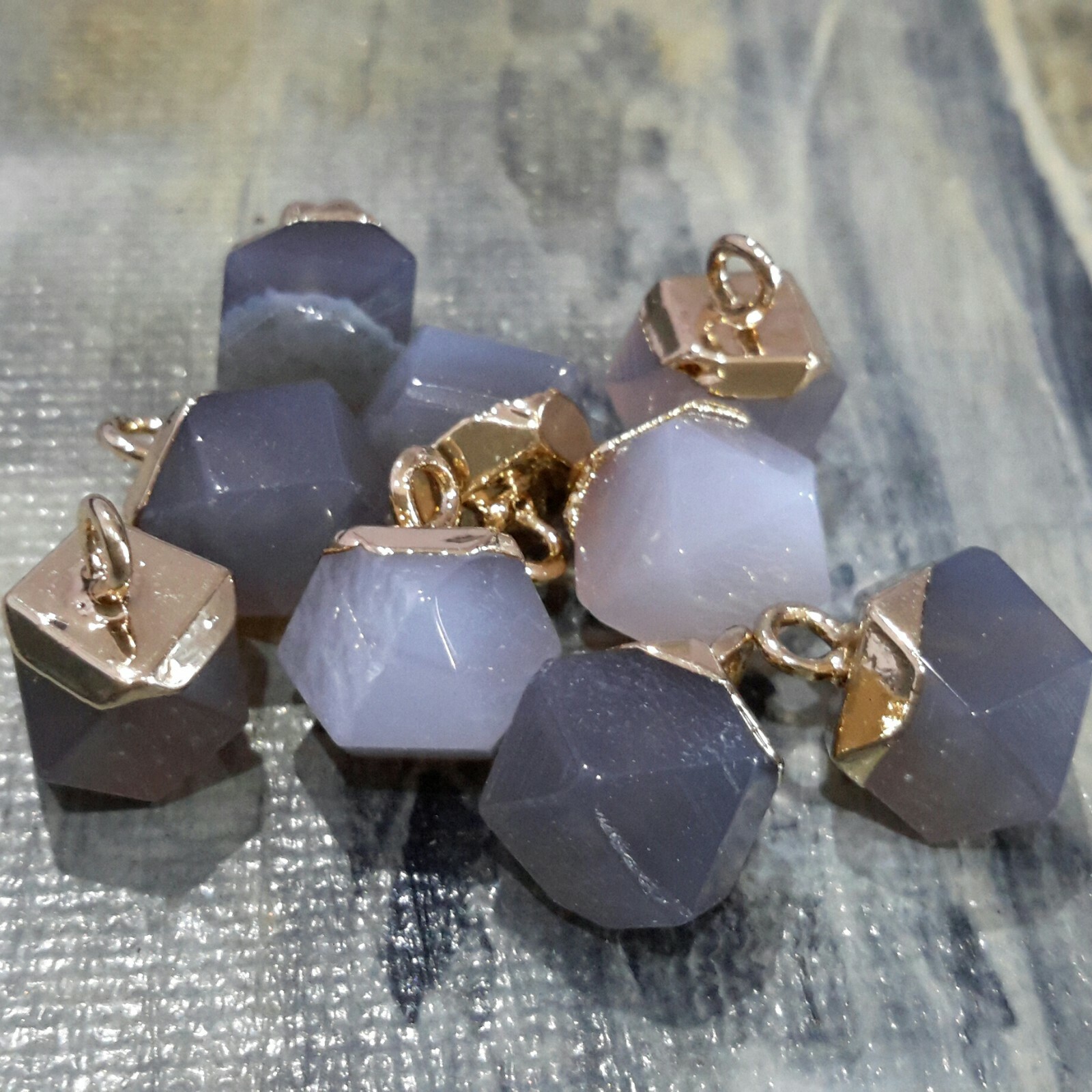Natural Grey Agate, Faceted Charm, 11-12x8x8mm, 2 pieces, Free Postage