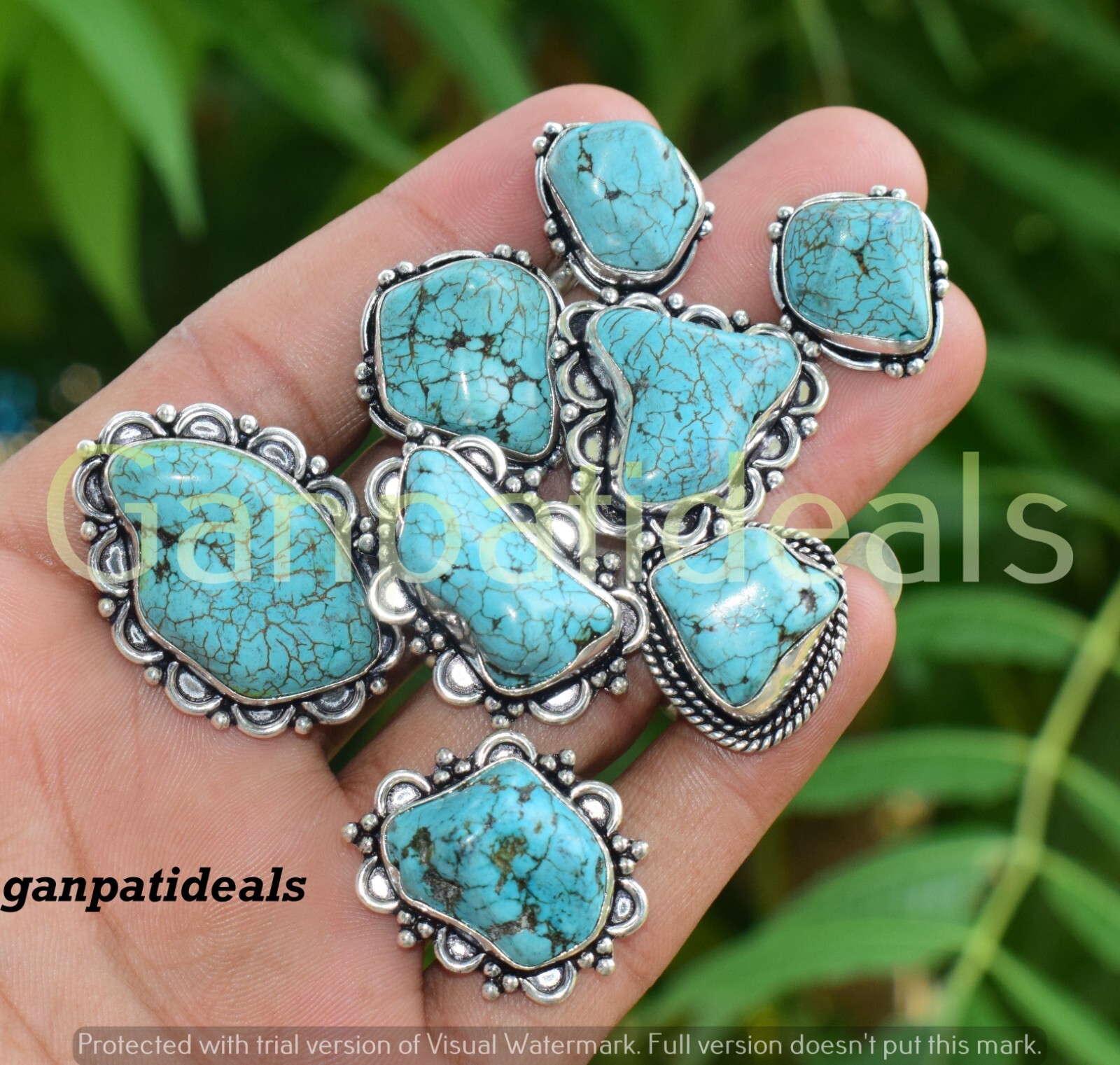 5 Pcs Turquoise Gemstone Rings Wholesale Lot 925 Silver Plated Jewelry Lots