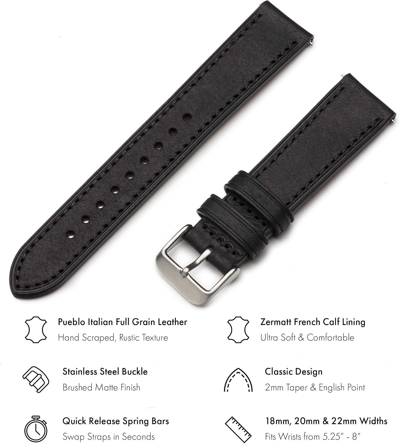 Full Grain Leather Watch Band – Quick Release Spring Bars