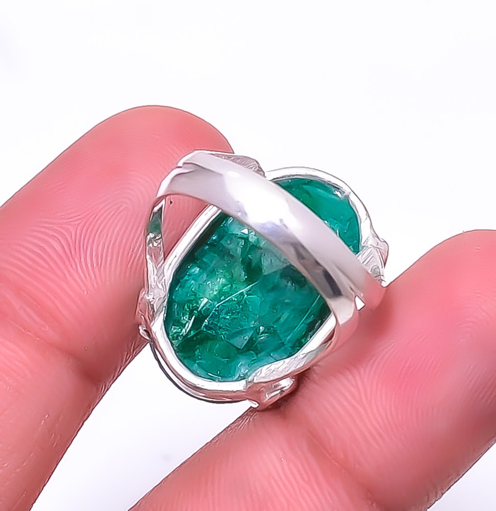 Emerlad -Dyed Quartz 925 Sterling Silver Ring s.7.5 R80242163, Christmas Gift