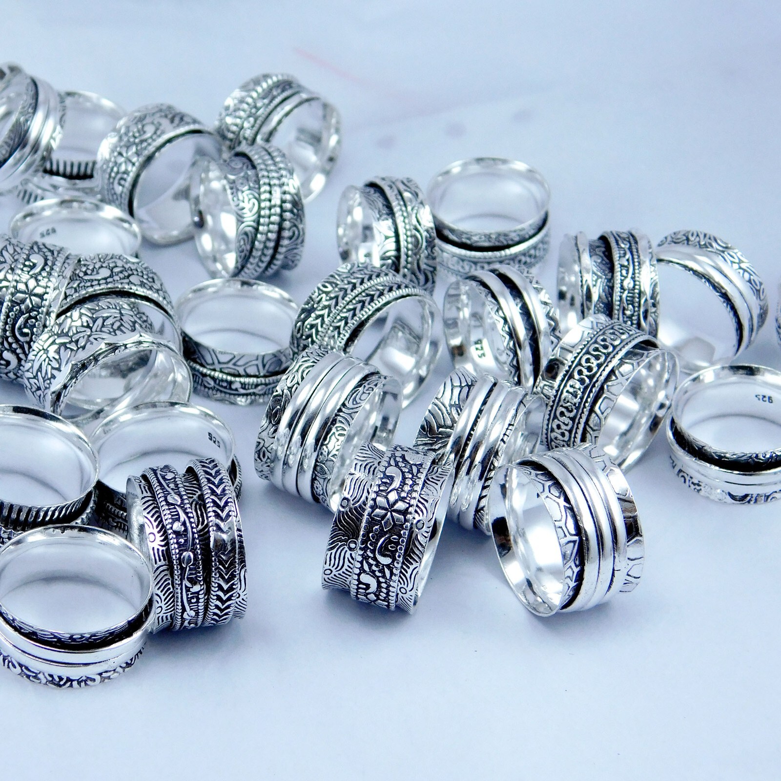 LOT !! 925 Silver Plated Mix Spinner Handmade Ethnic Jewelry Wholesale Ring