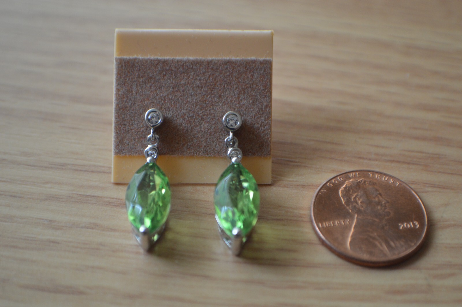 6.65ct Chartreuse Quartz Triplet / Zircon Earrings Platinum over Fine Silver