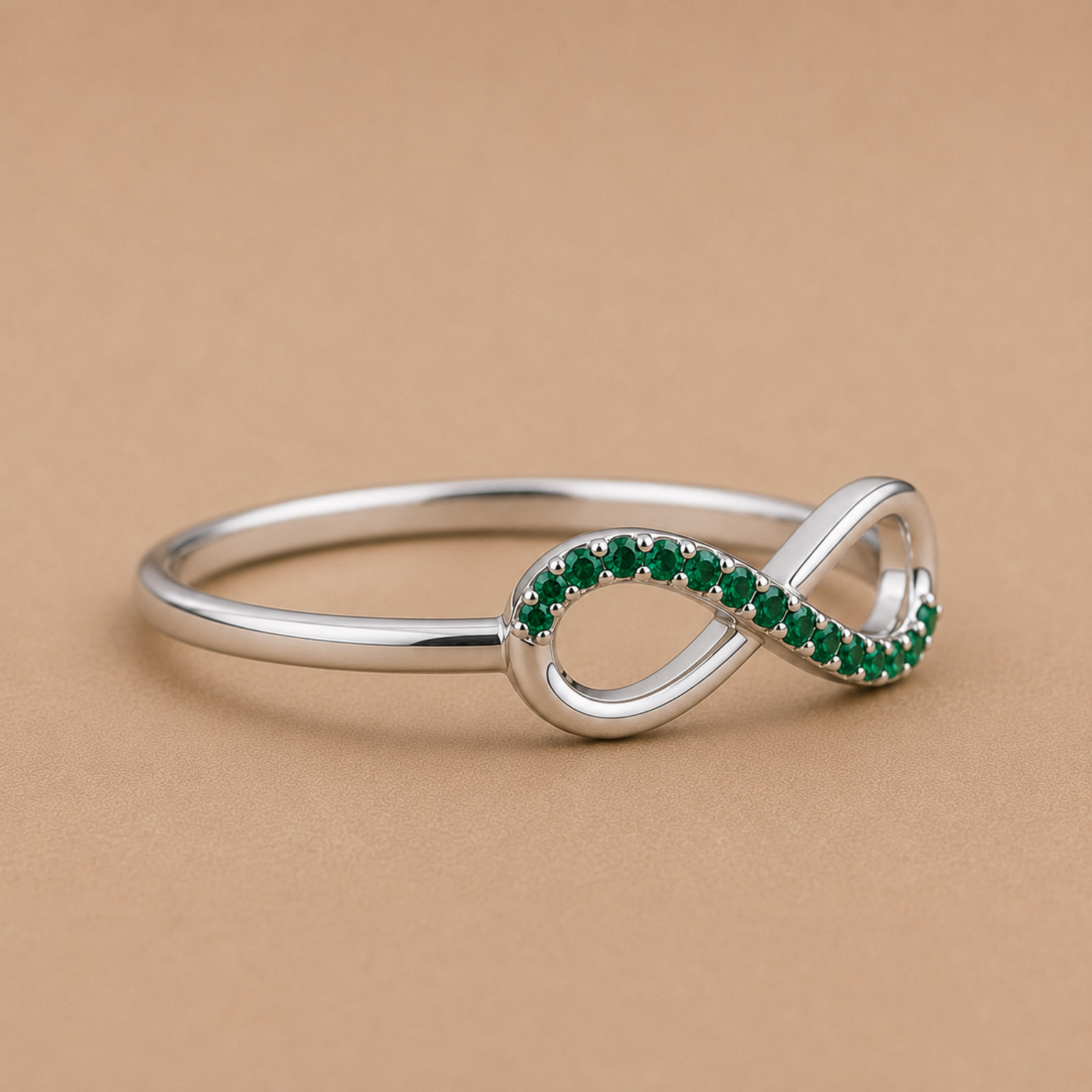 925 Sterling Silver Emerald Green Infinity Ring | Dainty Promise Wedding Band