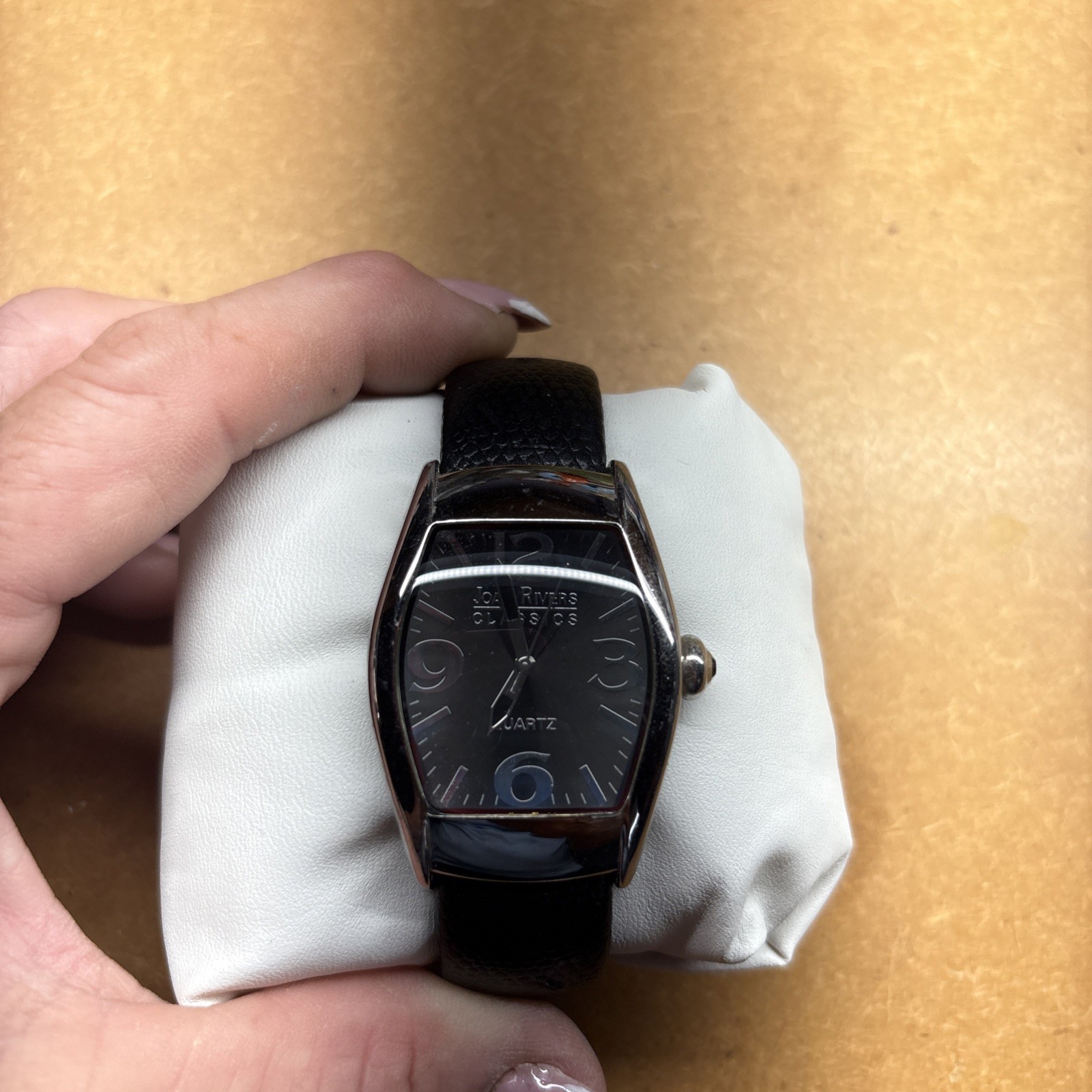 Joan Rivers Classics V377 Watch Leather Bangle Wristwatch Silver Tone