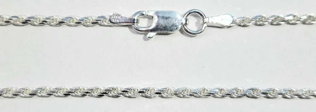 Rope Link Bracelet 8 inch Long 925 Sterling Silver 2 mm wide made in Italy