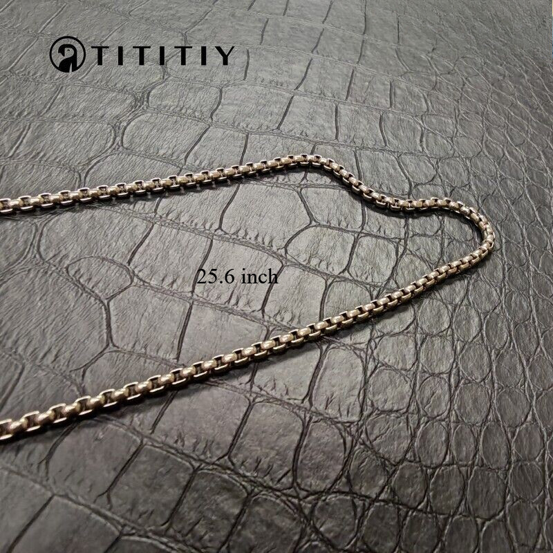 Pure Titanium Necklace with 3mm Square Box Chain Anti Allergic Classics 25.6inch