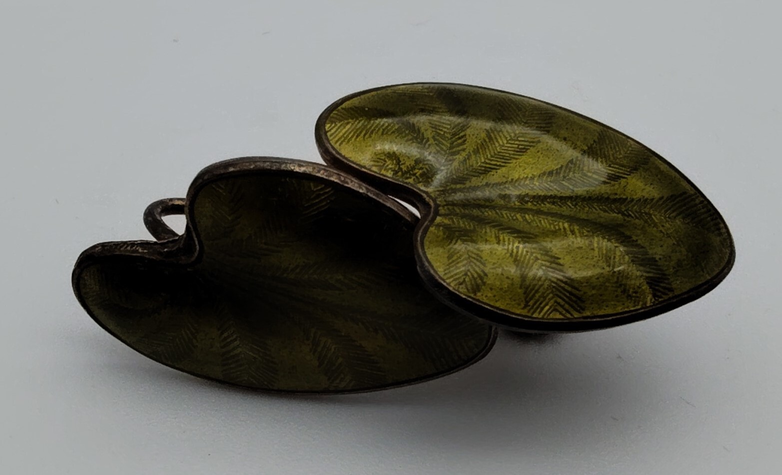 Lilly pad Leaf Enamel Guilloche Green Earrings Sterling Norway Enamel 925 5.46g