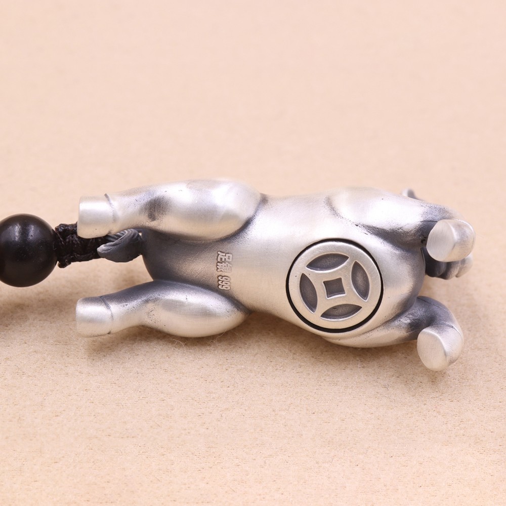 Pure S999 Fine Silver Carved Yuanbao Running Zodiac Horse Pendant 34-35g 1.7in