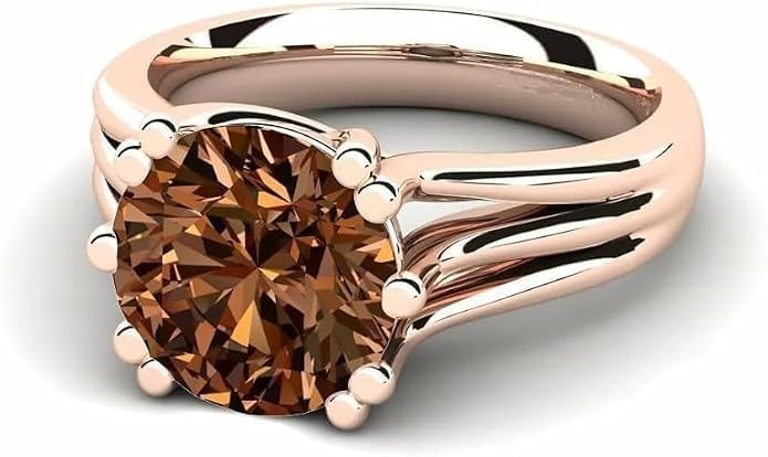 4Ct Round Lab Created Brown Diamond Solitaire Wedding Ring 14K Rose Gold Plated