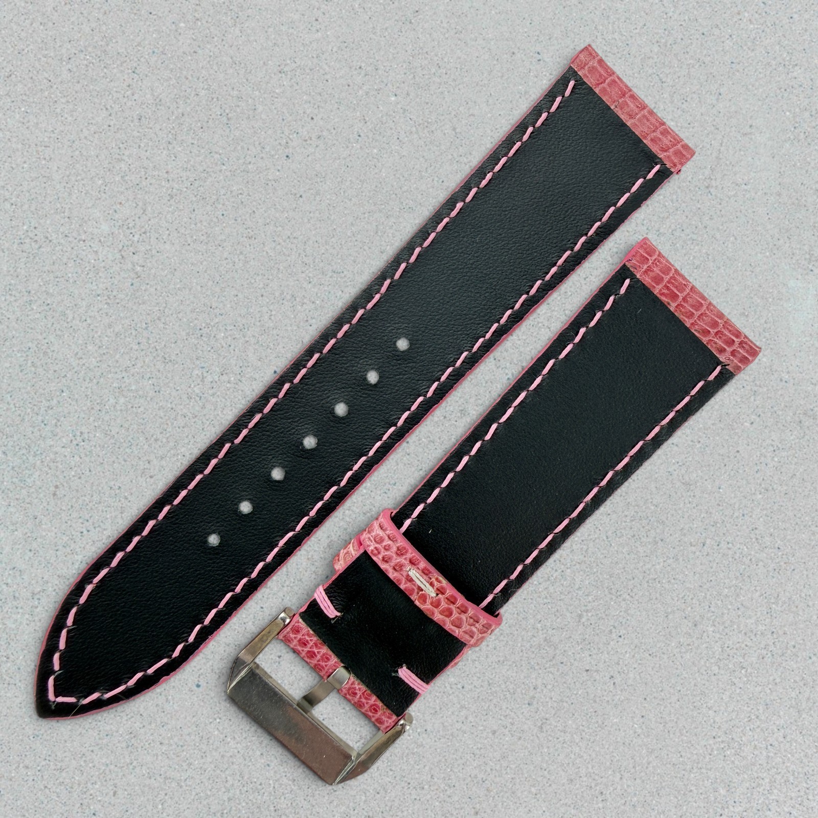 Genuine Lizard Leather Watch Band Strap 22mm Pink Handmade 316L Buckle