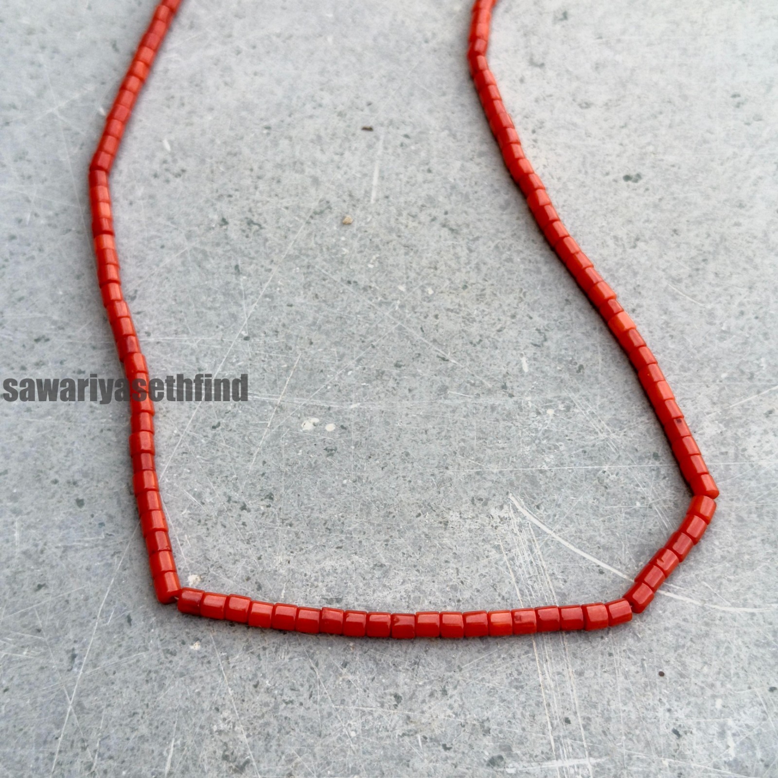 Red Coral 3mm Tube Beaded Necklace, Sterling Silver Clasp, Handmade Gemstone Je