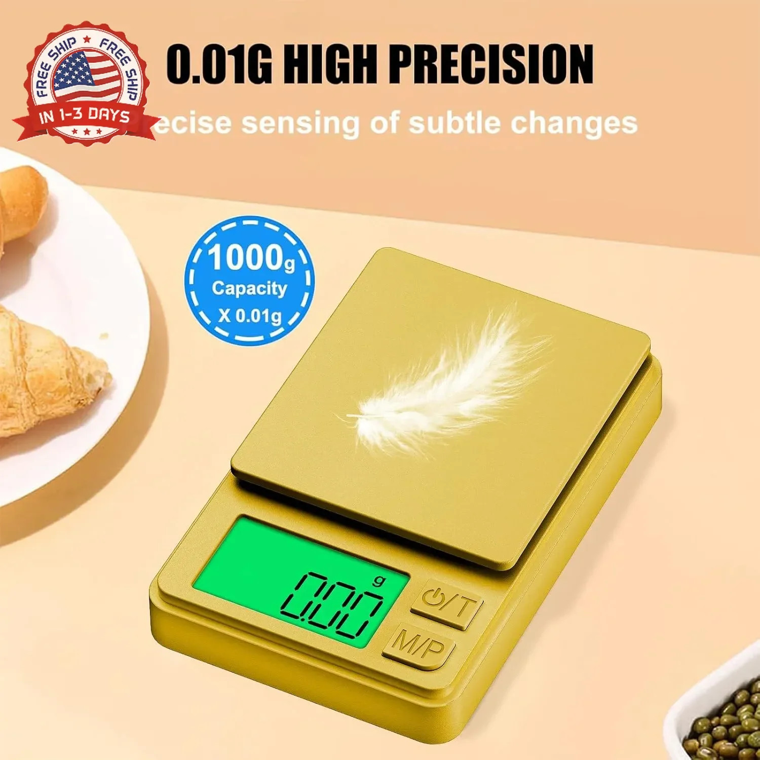 1000g x 0.01g Precision Gram Scale, Diyife Pocket Scale with Protective Cover, 7