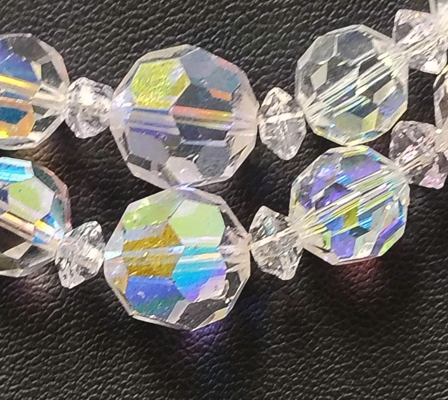 Beautiful Vintage Aurora Borealis Double Strand Necklace With Hook Closure 14 In