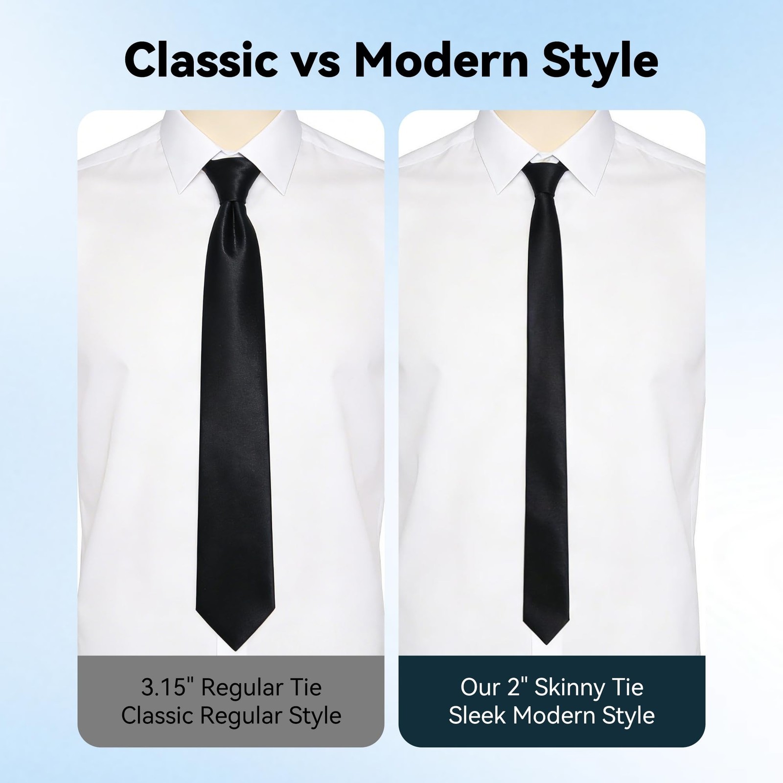 Skinny Tie Men Women 2″ (5CM) Slim Necktie Solid Thin Ties Formal Black