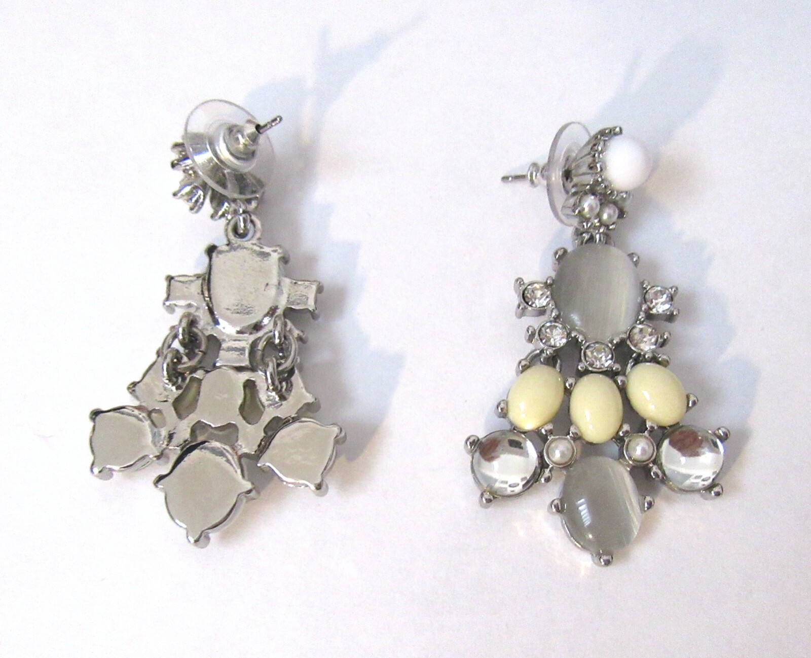 White House Black Market Earrings-silver color-beige gray tiger’s eye- yellow