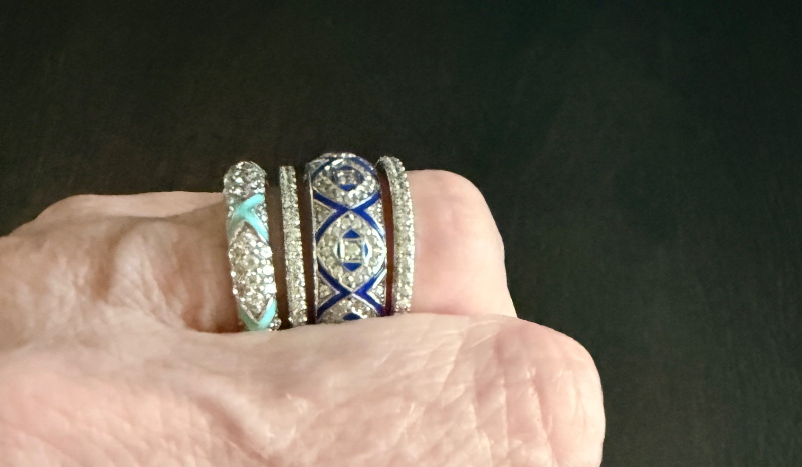 Hidalgo (Dark Blue Ring Only) Sterling, Enamel & CZ Stack/Band Ring Size 8