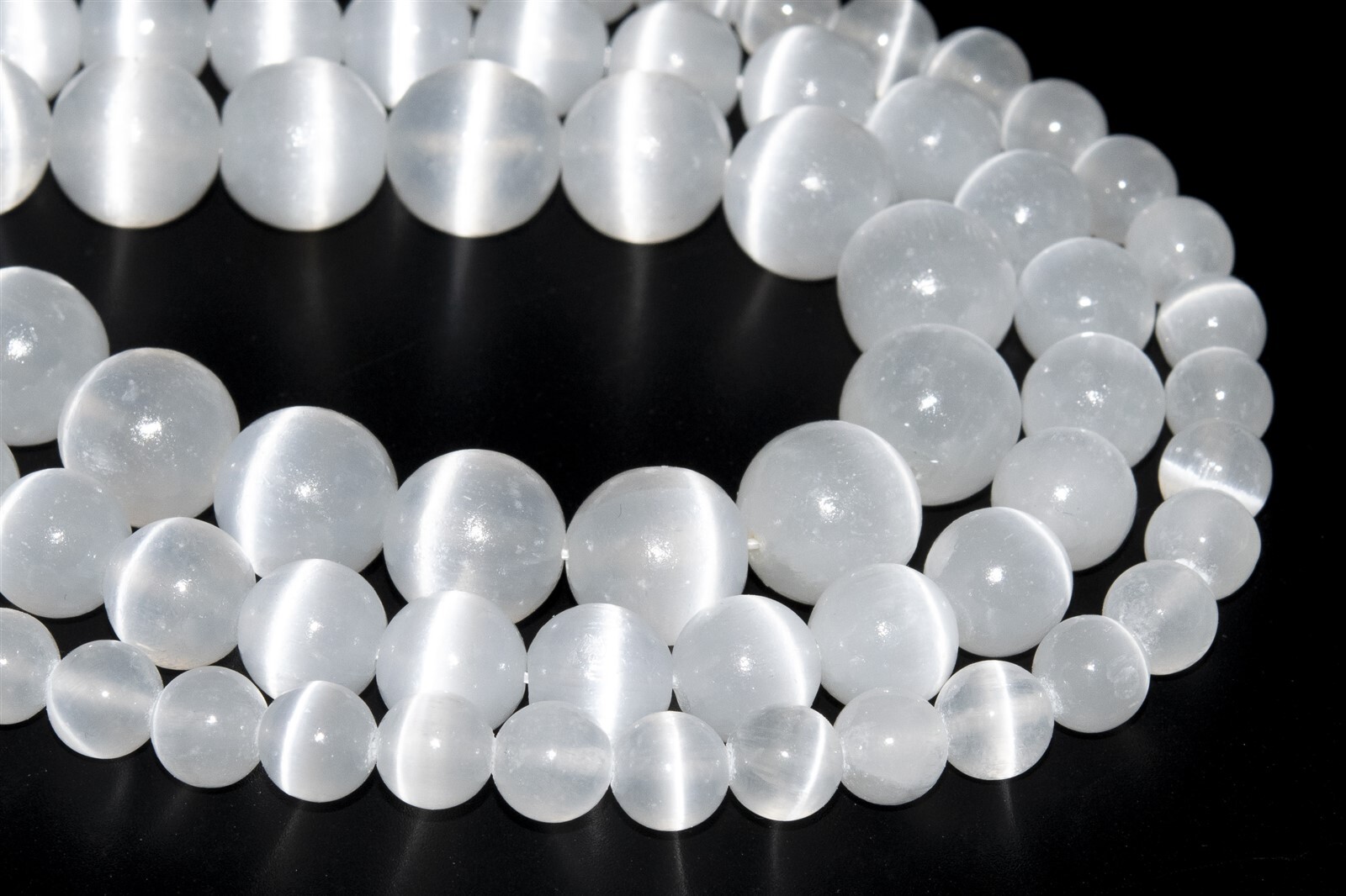 Genuine Natural Cat Eye White Selenite Grade AAA+ Round Loose Beads 6-7/8/10MM