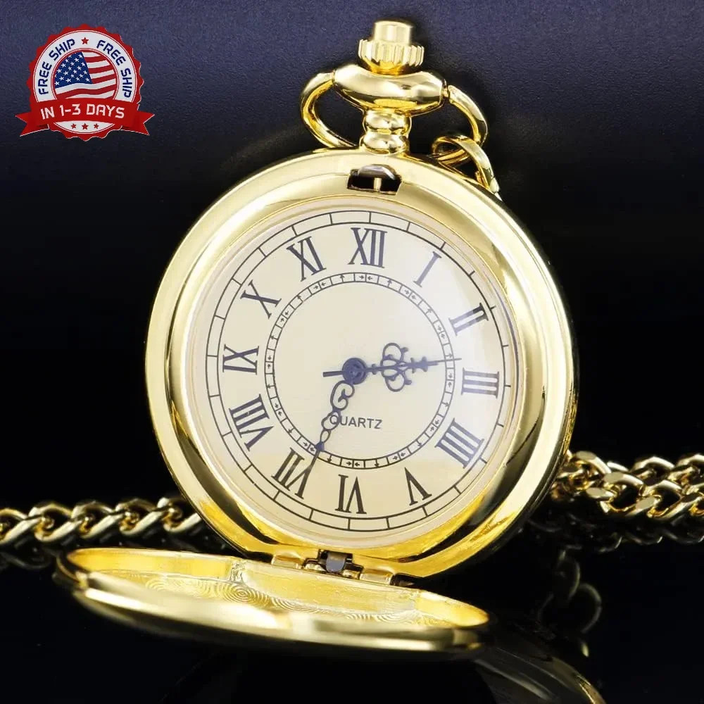 Smooth Pocket Watch Alloy Steel Quartz Roman/Arabic Numerals with 37cm Chain for
