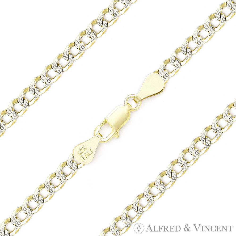 3.7mm Cuban Pave Link Chain Anklet in 14k Yellow Gold-Plated 925 Sterling Silver