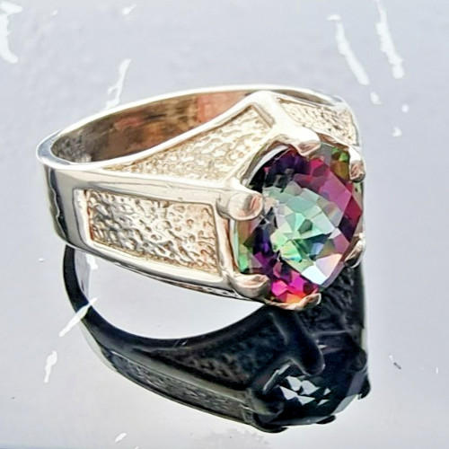 VINTAGE MEN’S 925 STERLING SILVER OVAL 12×9 mm. MYSTIC TOPAZ RING SIZE 12.75