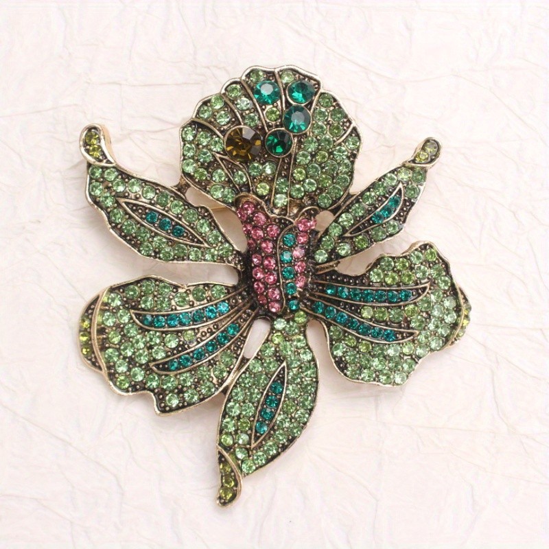 Vintage – style Orchid Brooch: Colorful Gem Jewelry, Ideal Gift