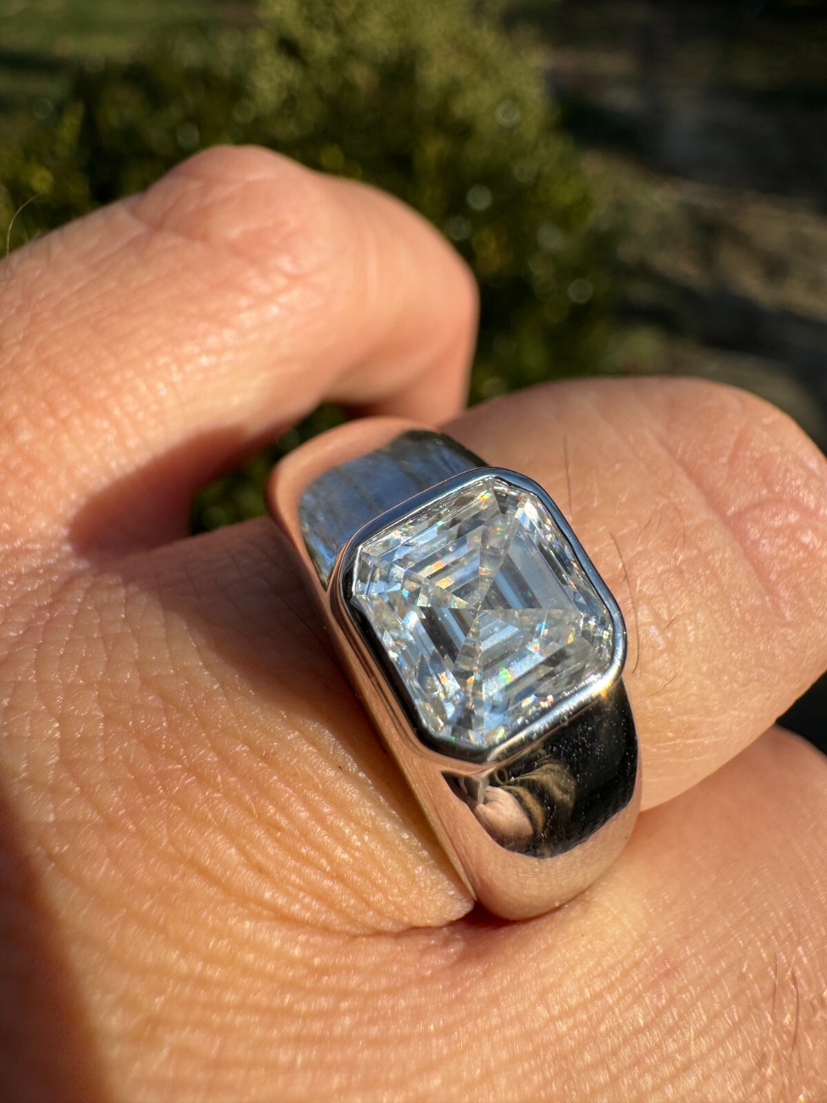 3ct MOISSANITE Asscher Cut Big Solitaire Men’s Real Solid 925 Silver Ring Pinky