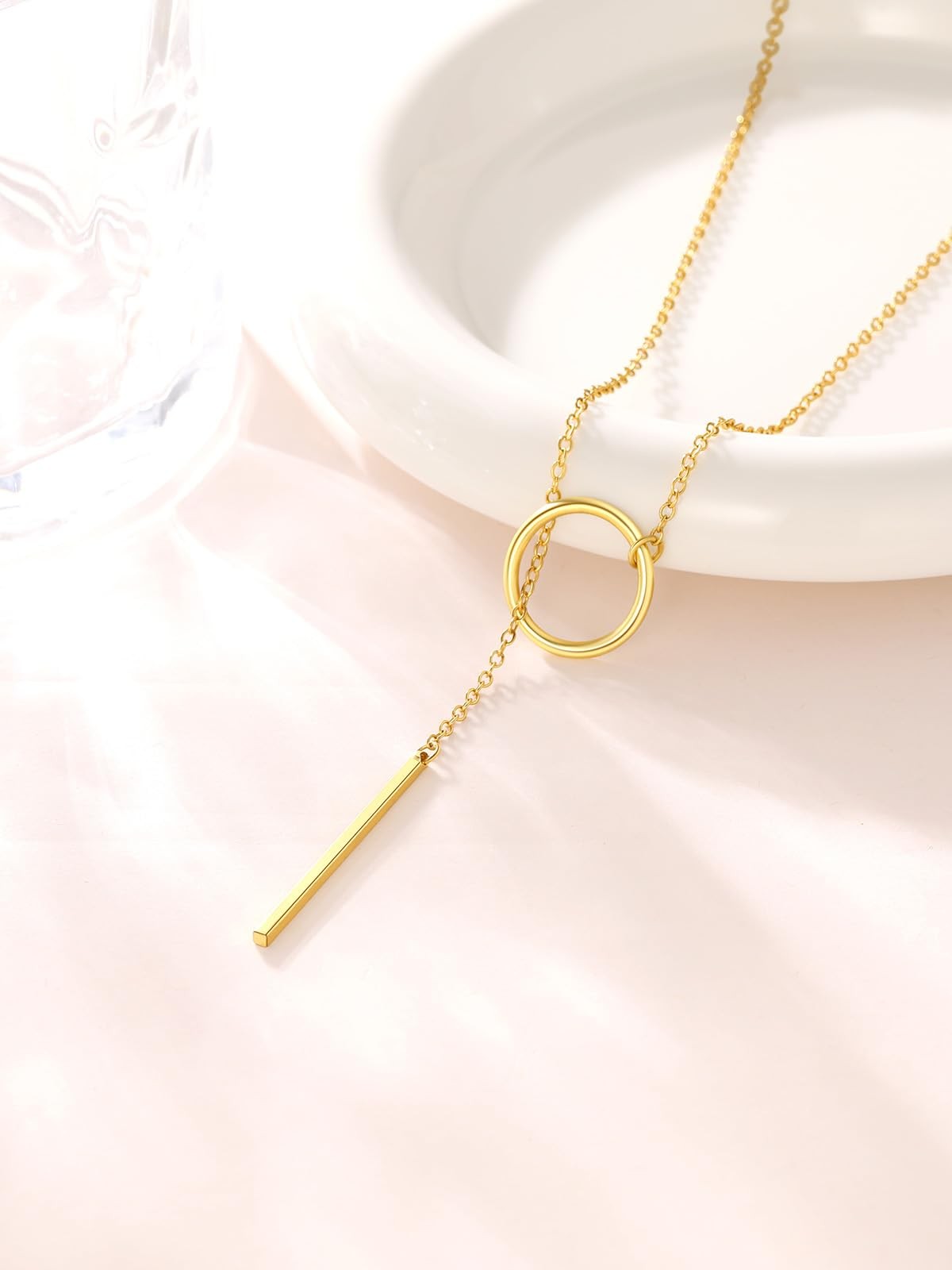Long Gold Necklaces for Women 14K Gold Plated Drop Vertical Bar Pendant Laria…