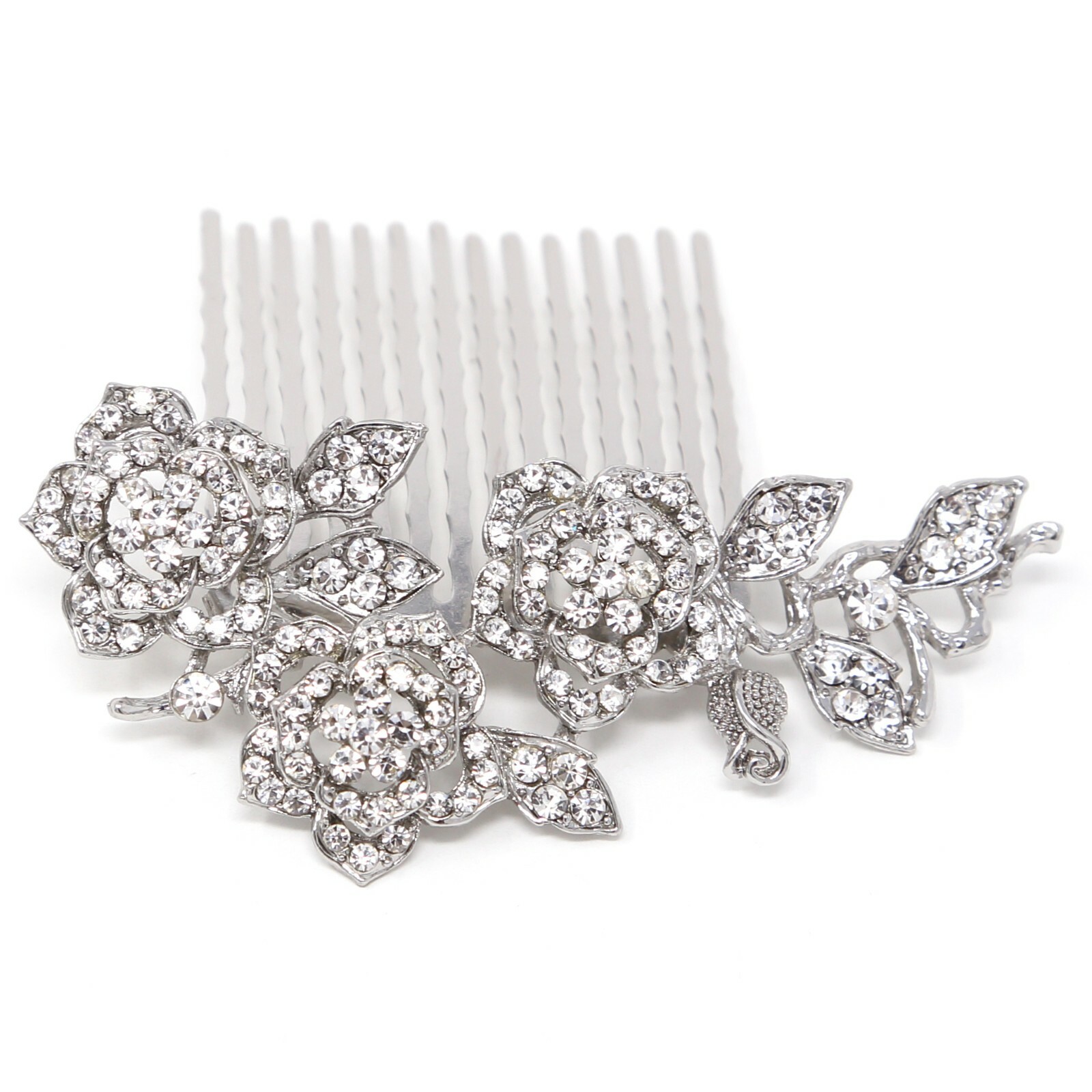 New woman’s rhinestone rose flower bling Hair Comb Clip Prom Wedding Accessories