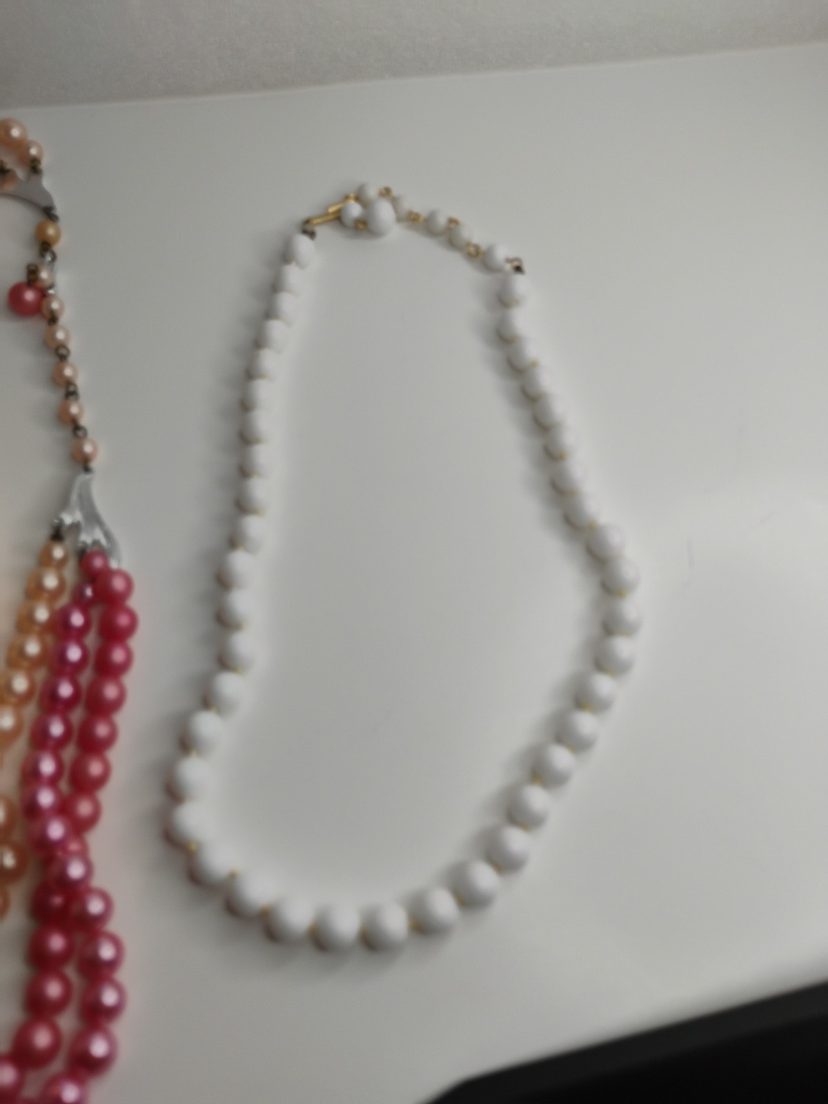 Japan On Clasp Two Necklaces ,Pink And White Faux Pearls, , Vtg