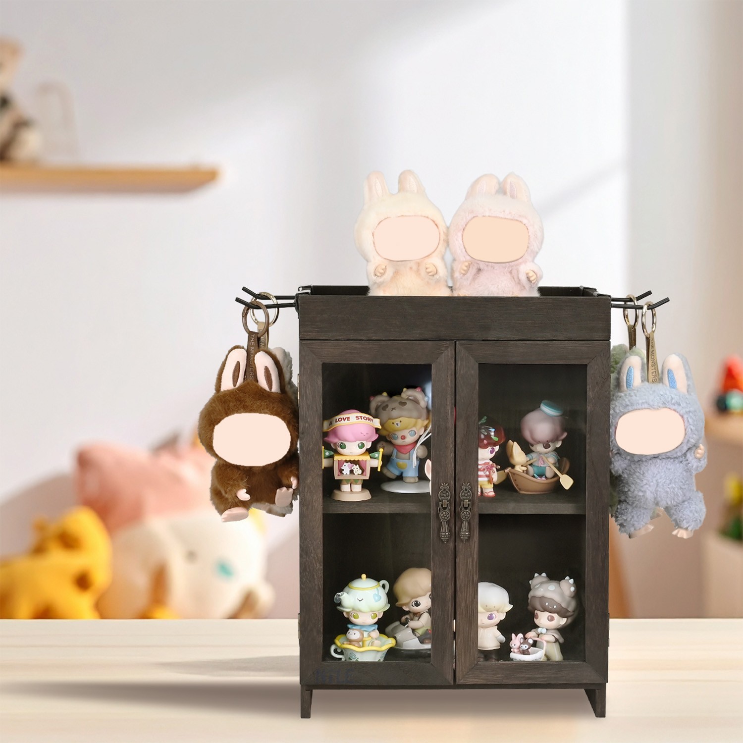 Neuxi Wooden Countertop Storage Cabinet Adjustable Shelves Dark Brown