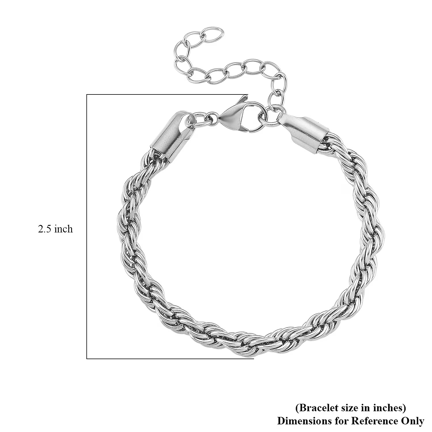 Rope Chain Bracelet in Stainless Steel (7-9In)