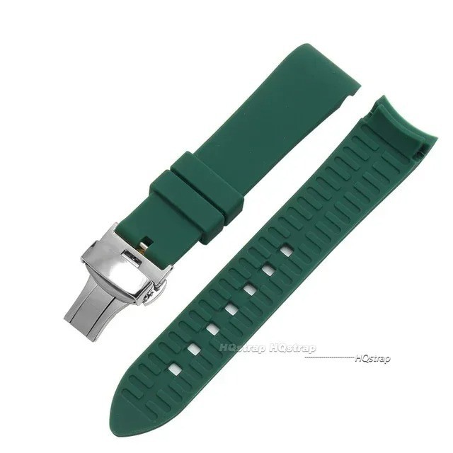 Curved End Silicone Bracelet Rubber Watch Band Strap Butterfly Clasp 18-24mm