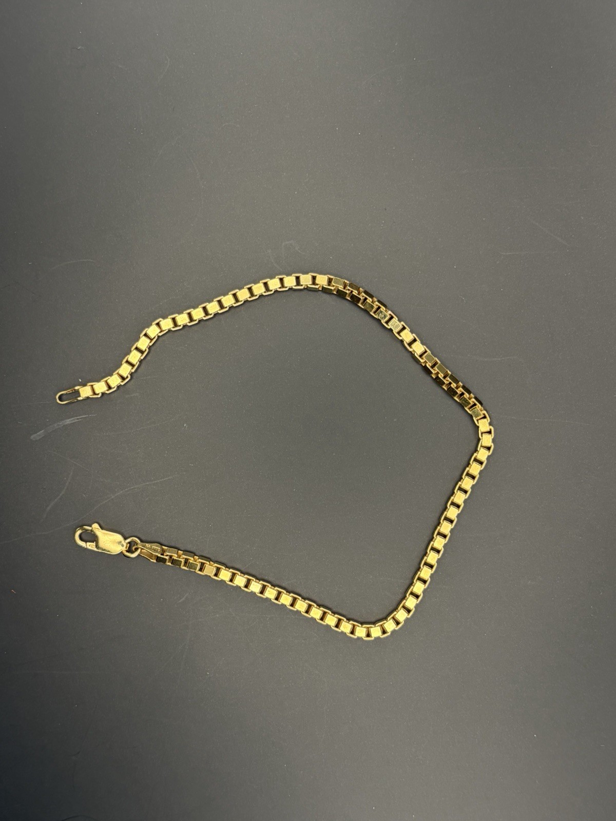 Gold in Color Box Chain Bracelet 925 Italy KA 1772 Venetian Link Lobster Clasp