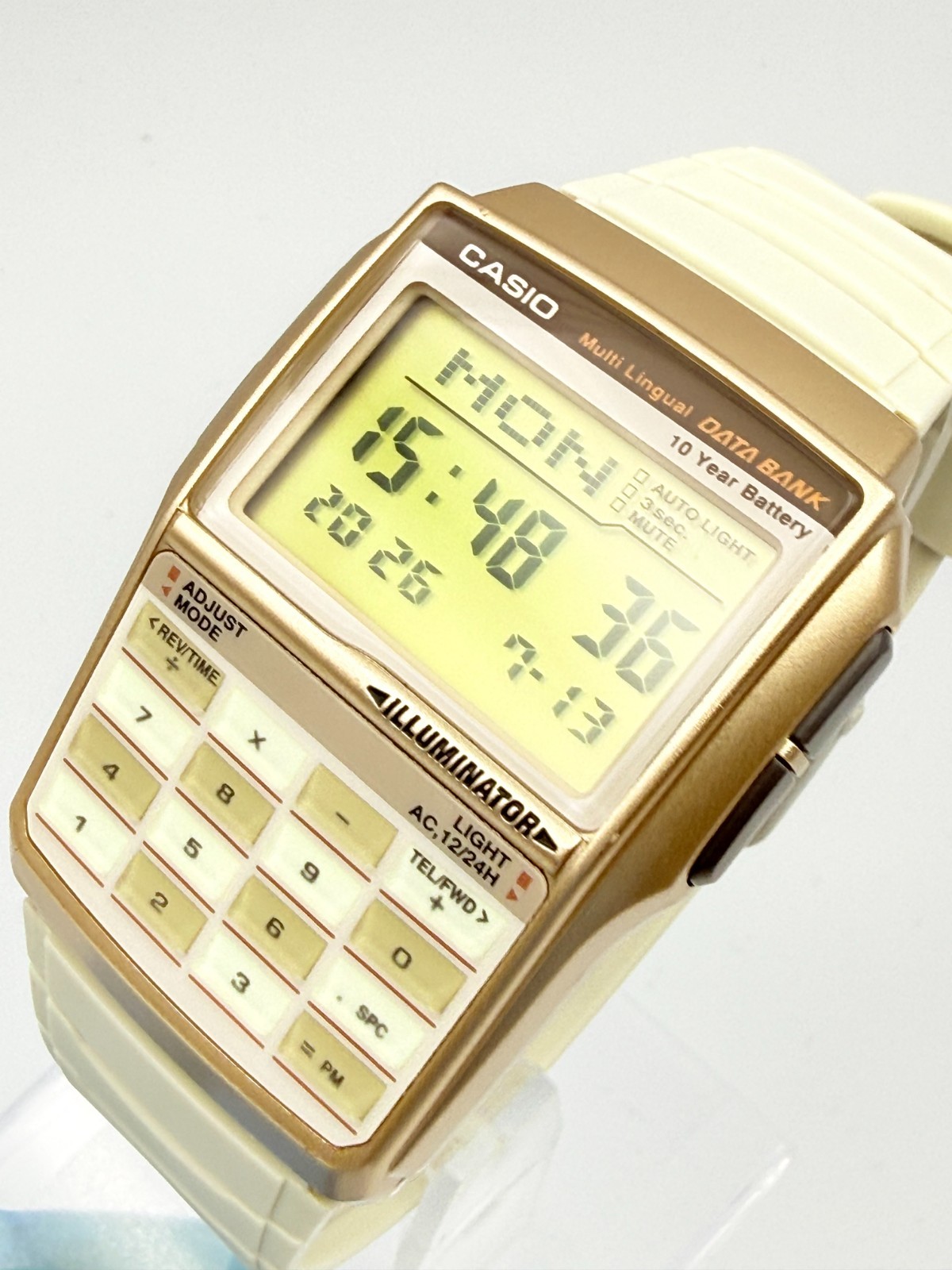 CASIO DBC-32 Data Bank Digital Calculator Beige Gold Color Quartz Watch – Rank A