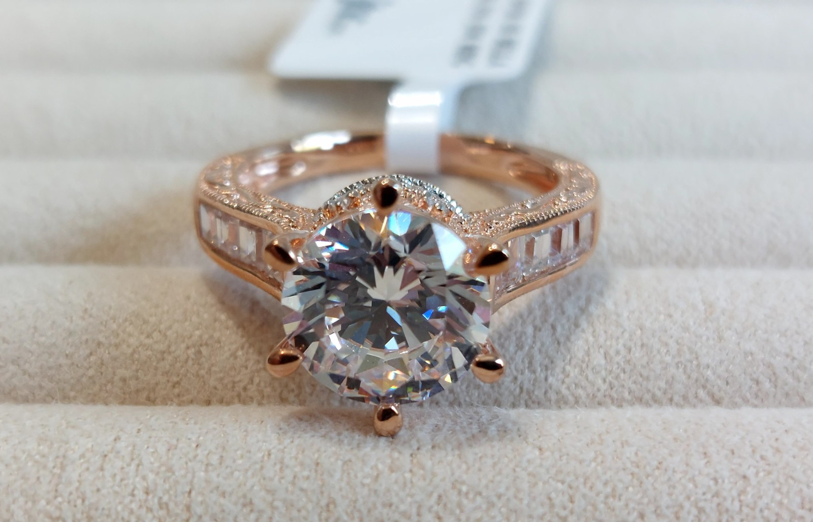 JTV Bella Luce 18K Rose Gold Over Silver Crown Solitaire Ring Size 8 BJK619R NWT