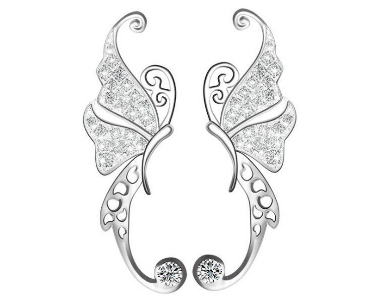 Butterfly Angel Wing Star Crawler Climber S925 Sterling Silver Ear Cuff Earrings