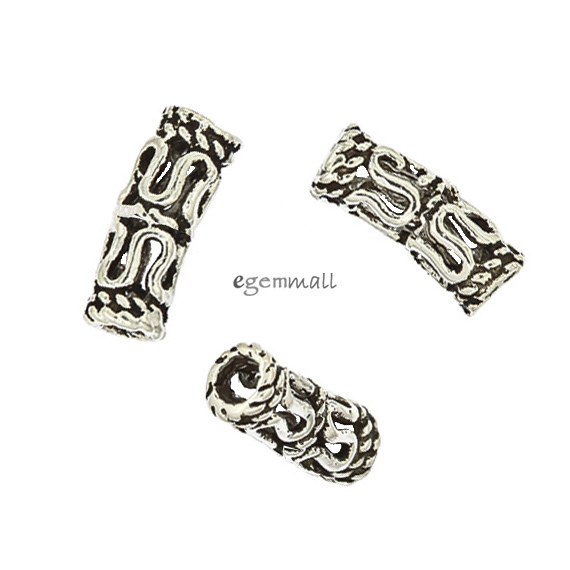 4 Oxidized Sterling Silver Art Textured Curved Tube Spacer Beads 4x10mm #99108