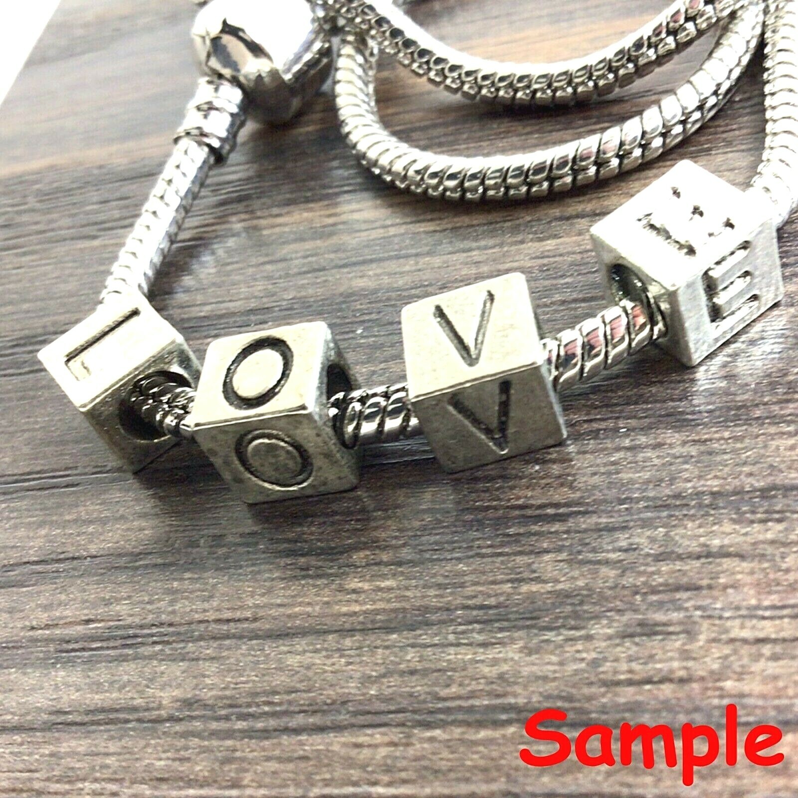 Alphabet Initial Letter Charm A-Z 2pcs 7mm Cube Silver Plated Birthday Big Hole