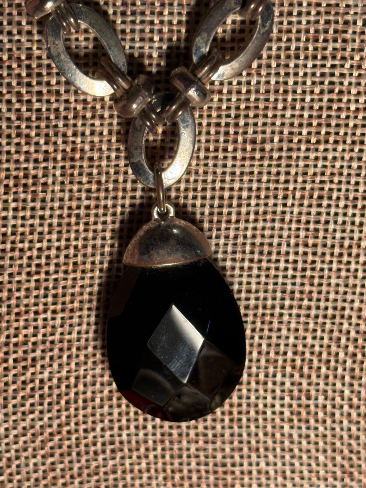 White House Black Market Medallion Pendant Necklace Silver tone faux Onyx
