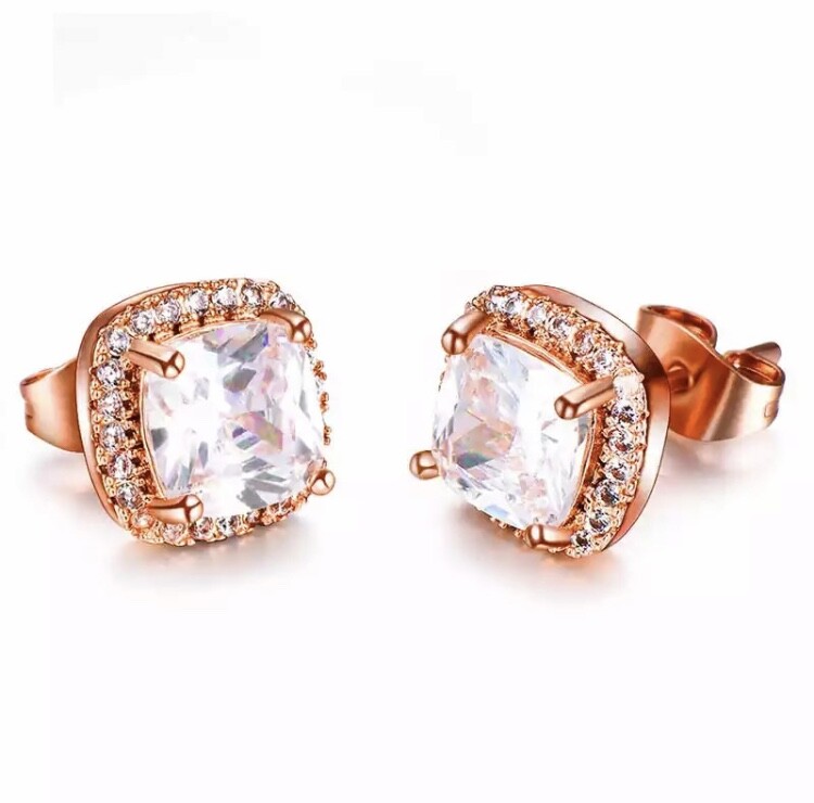 ZARD Cushion-Cut Clear Cubic Zirconia Halo Stud Earrings Rose-Gold Tone