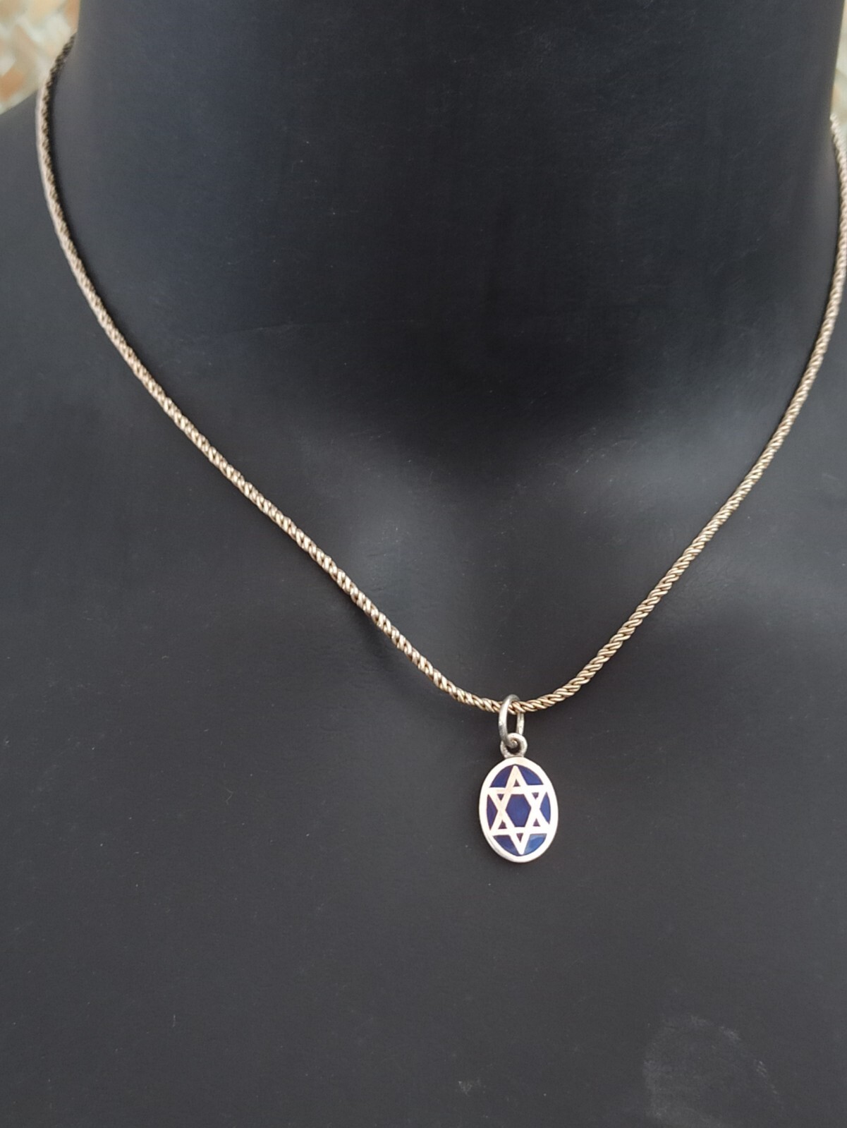 Star of David Necklace Silver Dark Blue Enamel Thick Chain Retro Classic Gift
