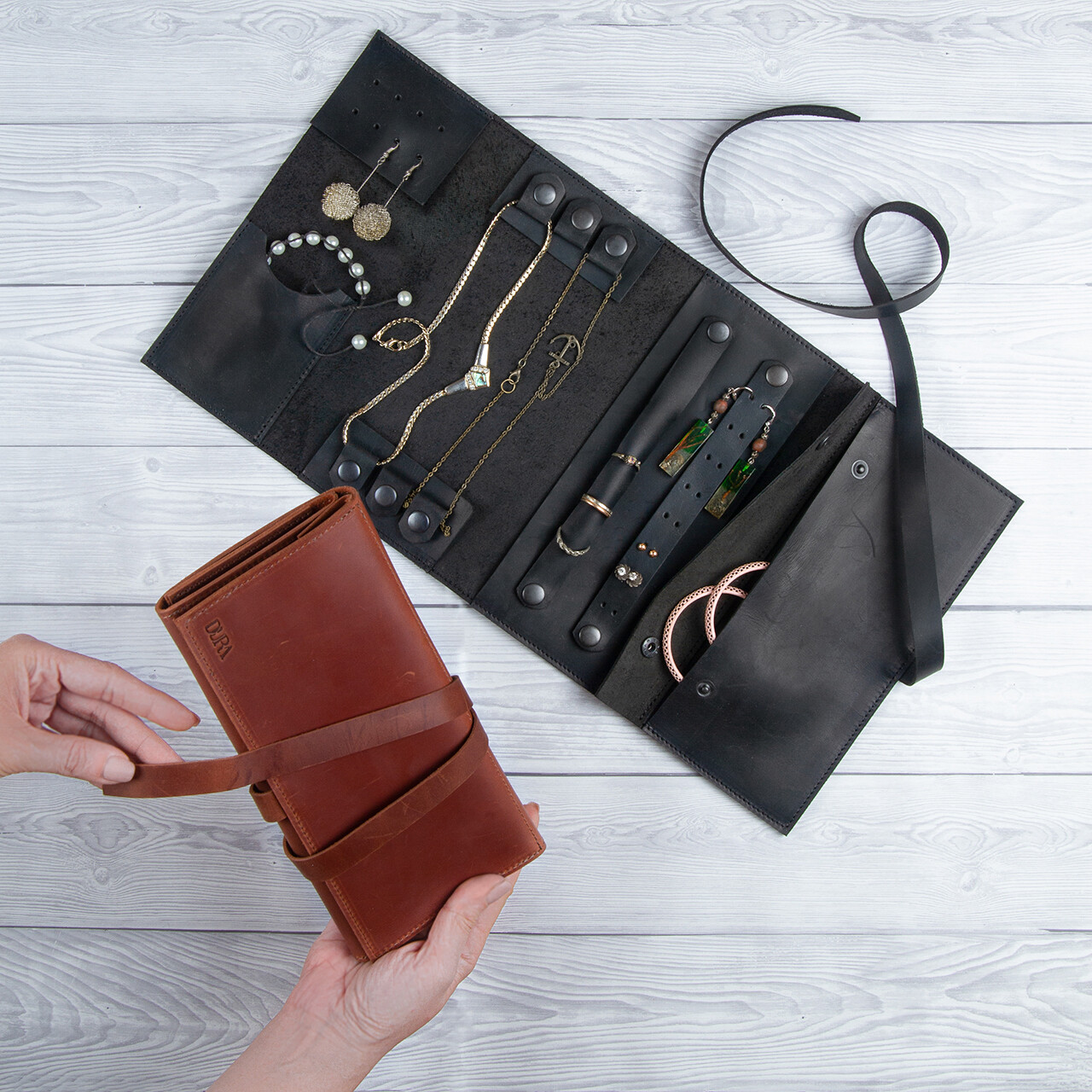 Personalized Jewelry Organizer. Leather Jewelry Organizer. Jewelry Roll. Jewelry