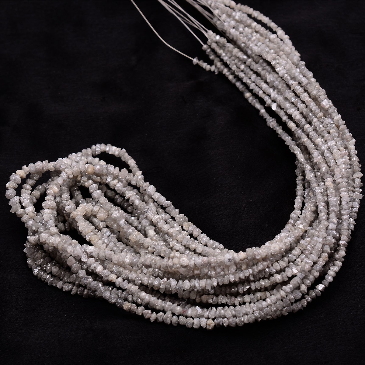 15 Inch Natural White Grey Diamond Rough Beads Uncut Single Strand For Jewelry