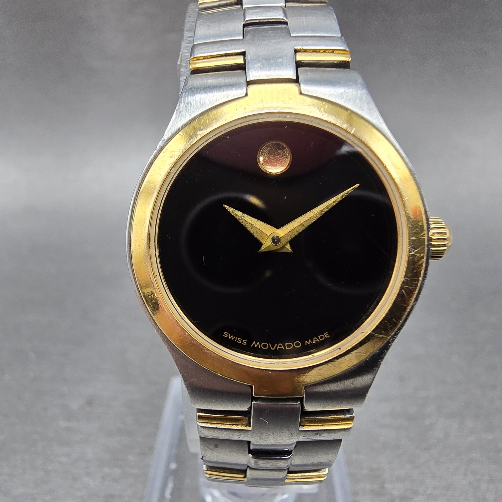 Movado Juro Watch Women 24mm Black Dial Two Tone Round 81 E4 1844 New Battery SD