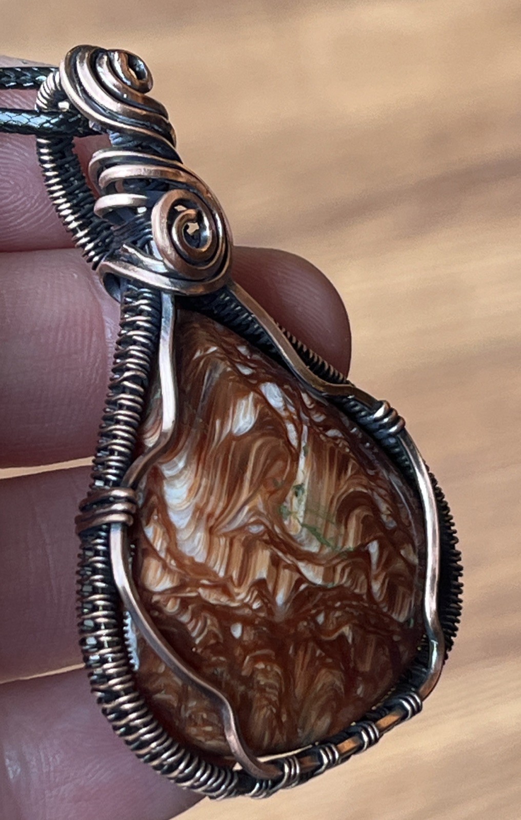 Redwood Opal (Opalized Silica) ~ Handmade copper wire wrapped pendant 7r