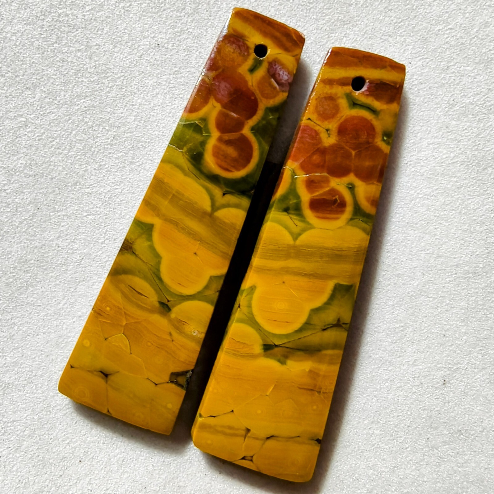 32 Cts Natural Ocean Jasper Drilled Match Pair Cabochon Gemstone 38.6 X 11.3 MM